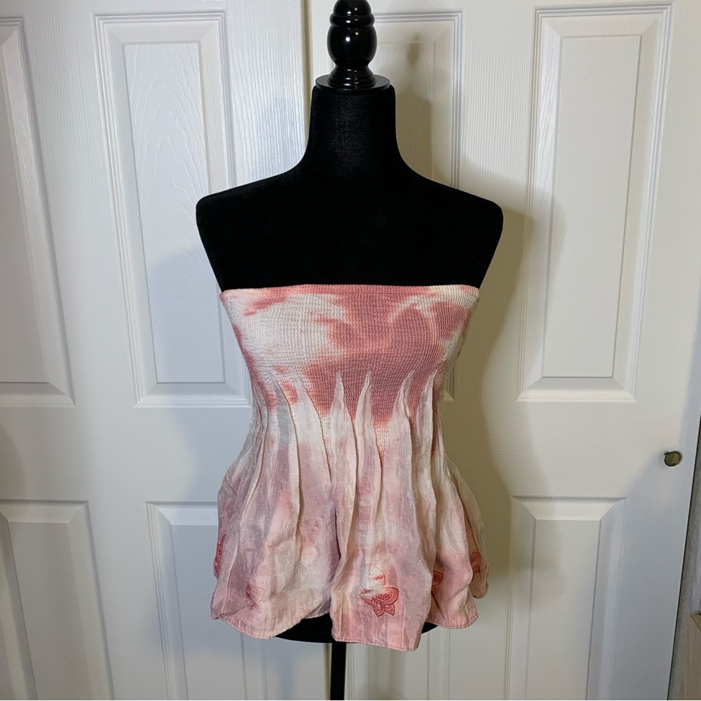 Woman SDII Pink & White Stretch Strapless Blouse One Size